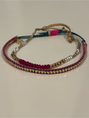 🩷🩷Two Stella & Dot Braided Pink & Gold Beaded Women's Bracelet Set🩷🩷